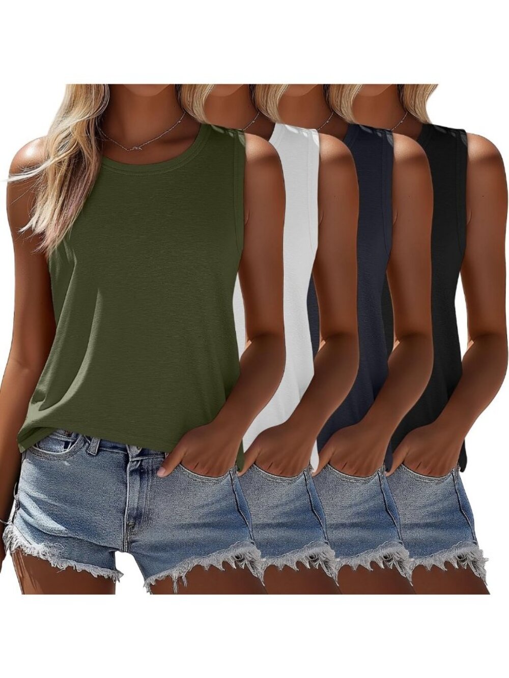 4 Pack Women's Sleeveless Loose Fit Tops - Casual, Comfortable, Versatile Styles